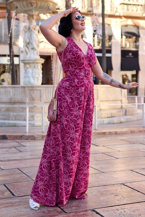 Miss Candyfloss - Eloane Mai jumpsuit in fuchsia floral