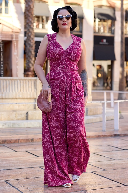Miss Candyfloss - Eloane Mai jumpsuit in fuchsia floral 2