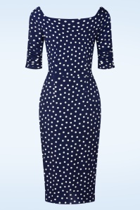 Vintage Diva  - Topvintage exclusive ~ Lilibet Polkadot pencil jurk in navy 6