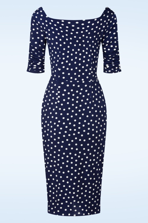 Vintage Diva  - Topvintage exclusive ~ Lilibet Polkadot pencil jurk in navy 6