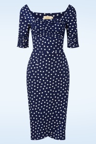 Vintage Diva  - Topvintage exclusive ~ Lilibet Polkadot pencil jurk in navy 2