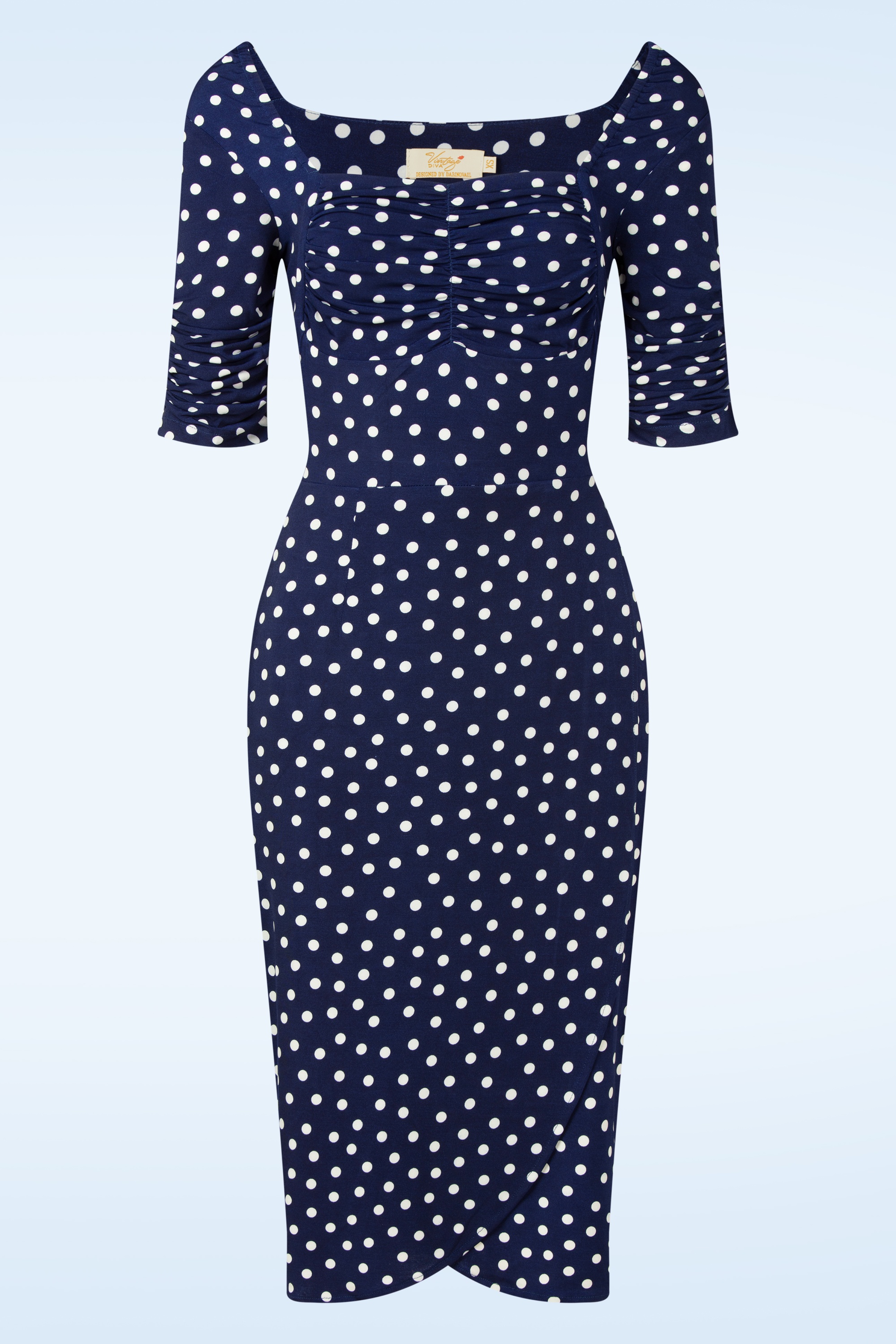 Vintage Diva  - Topvintage exclusive ~ Lilibet Polkadot pencil jurk in navy 2