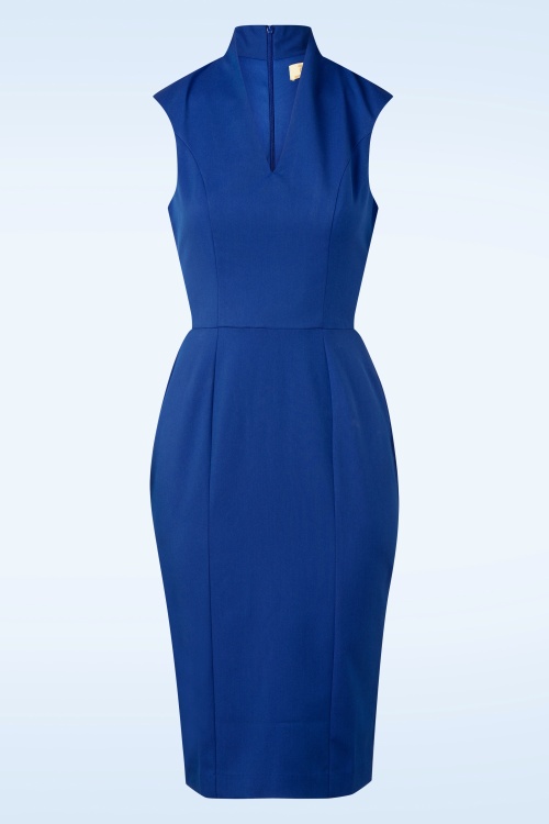 Vintage Diva  - Topvintage exclusive ~ Scarlet pencil jurk met overrok in koningsblauw 5