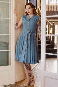 Very Cherry - Nova linnen swing jurk in dusty blauw