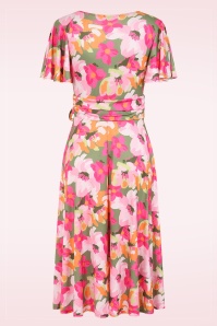 Vintage Chic for Topvintage - Topvintage exclusive ~ Irene Floral Cross Over swing jurk in kakigroen en roze 2