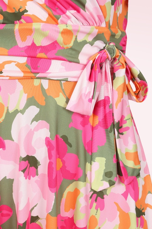 Vintage Chic for Topvintage - Topvintage exclusive ~ Irene Floral Cross Over swing jurk in kakigroen en roze 3