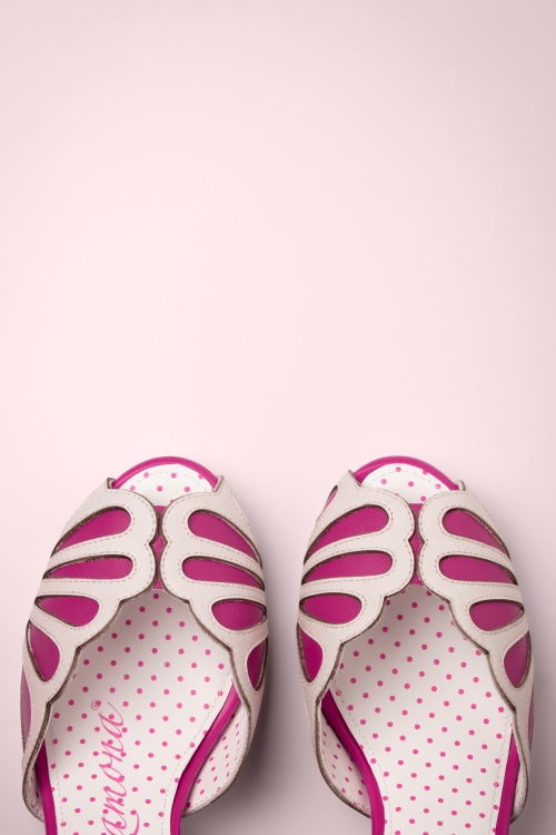 Lola Ramona - Ava Bold leren peeptoe pumps in roze en wit 5