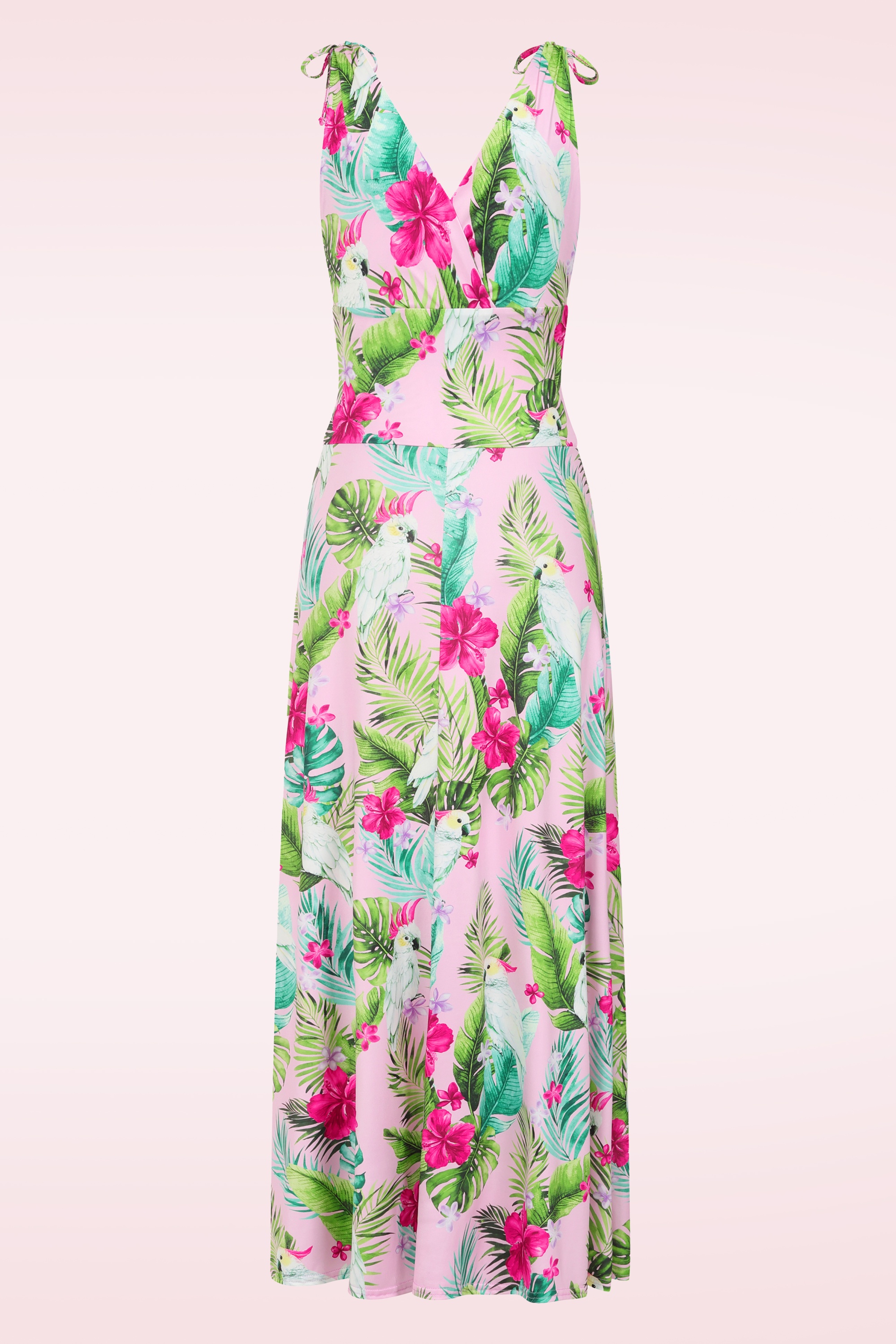 Vintage Chic for Topvintage - Topvintage exclusive ~ Grecian Tropical Parrot maxi jurk in roze en multi 3