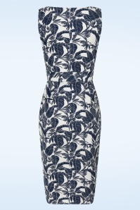 Glamour Bunny - Topvintage exclusive ~ Natalia Tropical pencil jurk in wit en navy 6