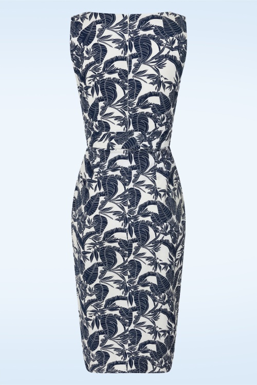 Glamour Bunny - Topvintage exclusive ~ Natalia Tropical pencil jurk in wit en navy 6