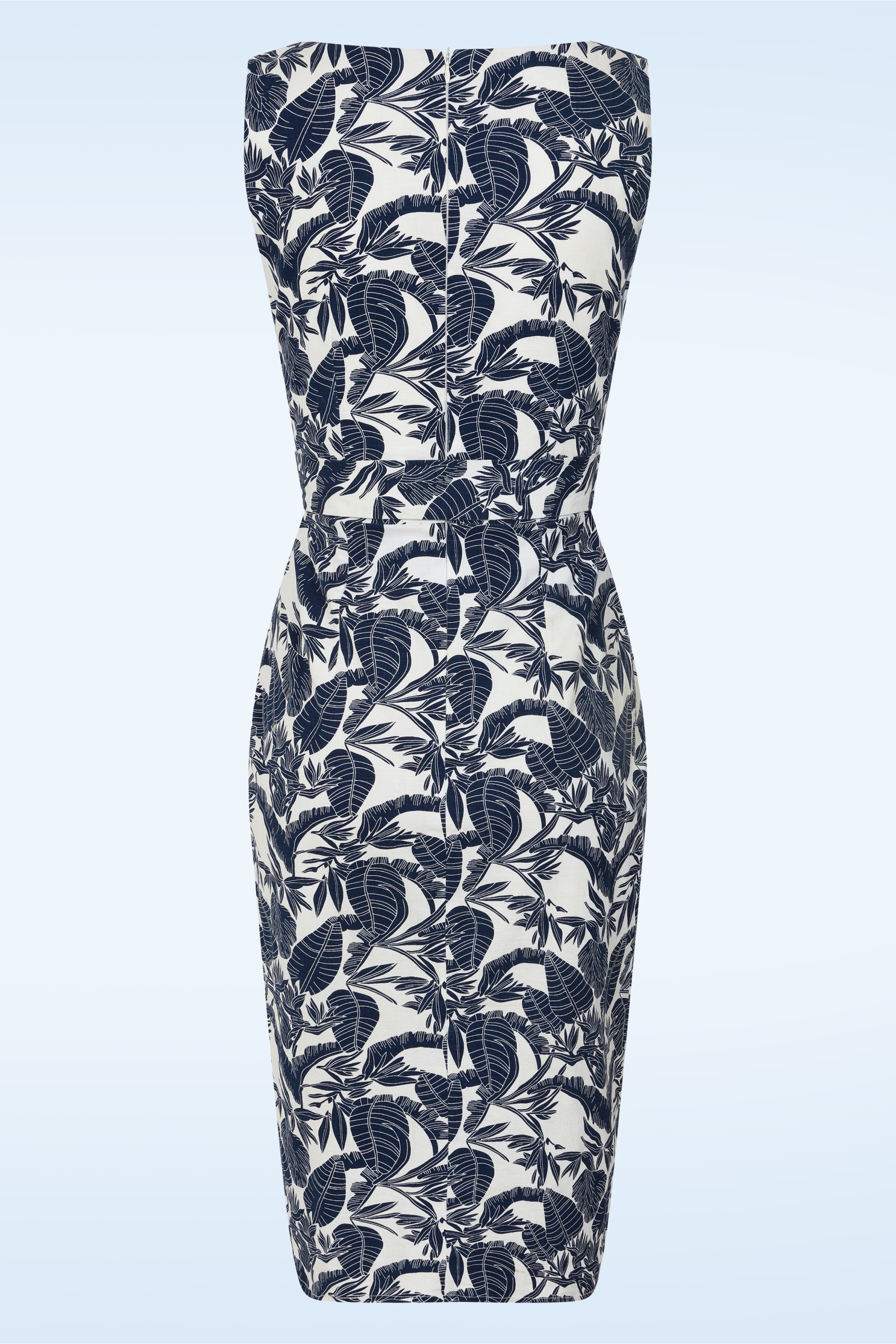 Glamour Bunny - Topvintage exclusive ~ Natalia Tropical pencil jurk in wit en navy 6