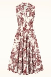 Glamour Bunny - Topvintage exclusive ~ Yade Tropical swing jurk in wit en roestrood 2
