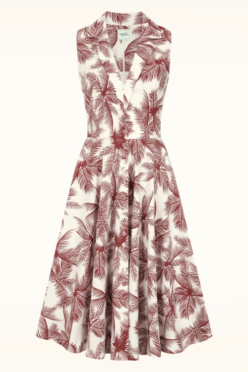 Glamour Bunny - Topvintage exclusive ~ Yade Tropical swing jurk in wit en roestrood 2