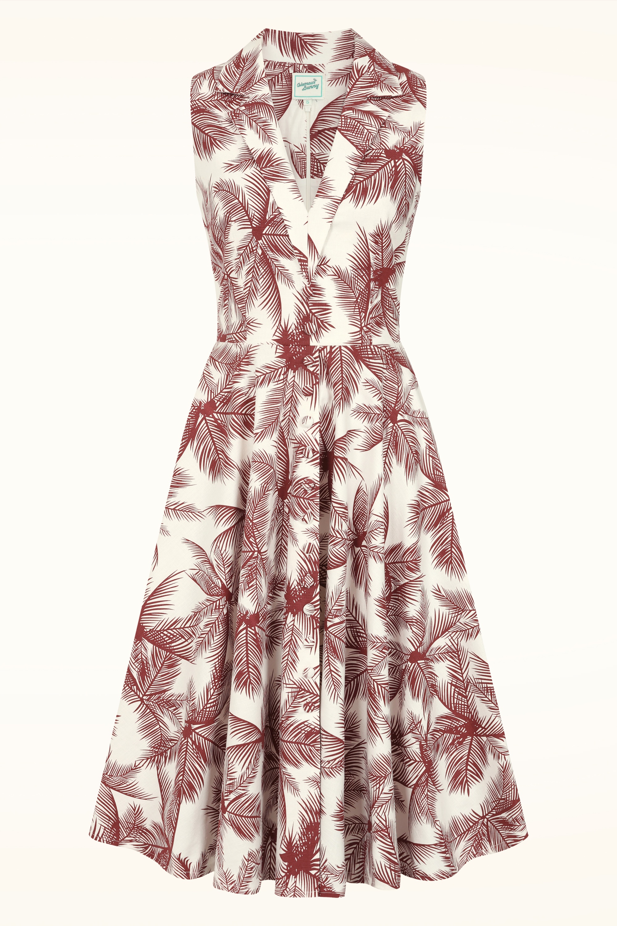 Glamour Bunny - Topvintage exclusive ~ Yade Tropical swing jurk in wit en roestrood 2