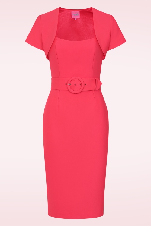 Glamour Bunny - Topvintage exclusive ~ Joanie pencil jurk met bolero in koraal 2