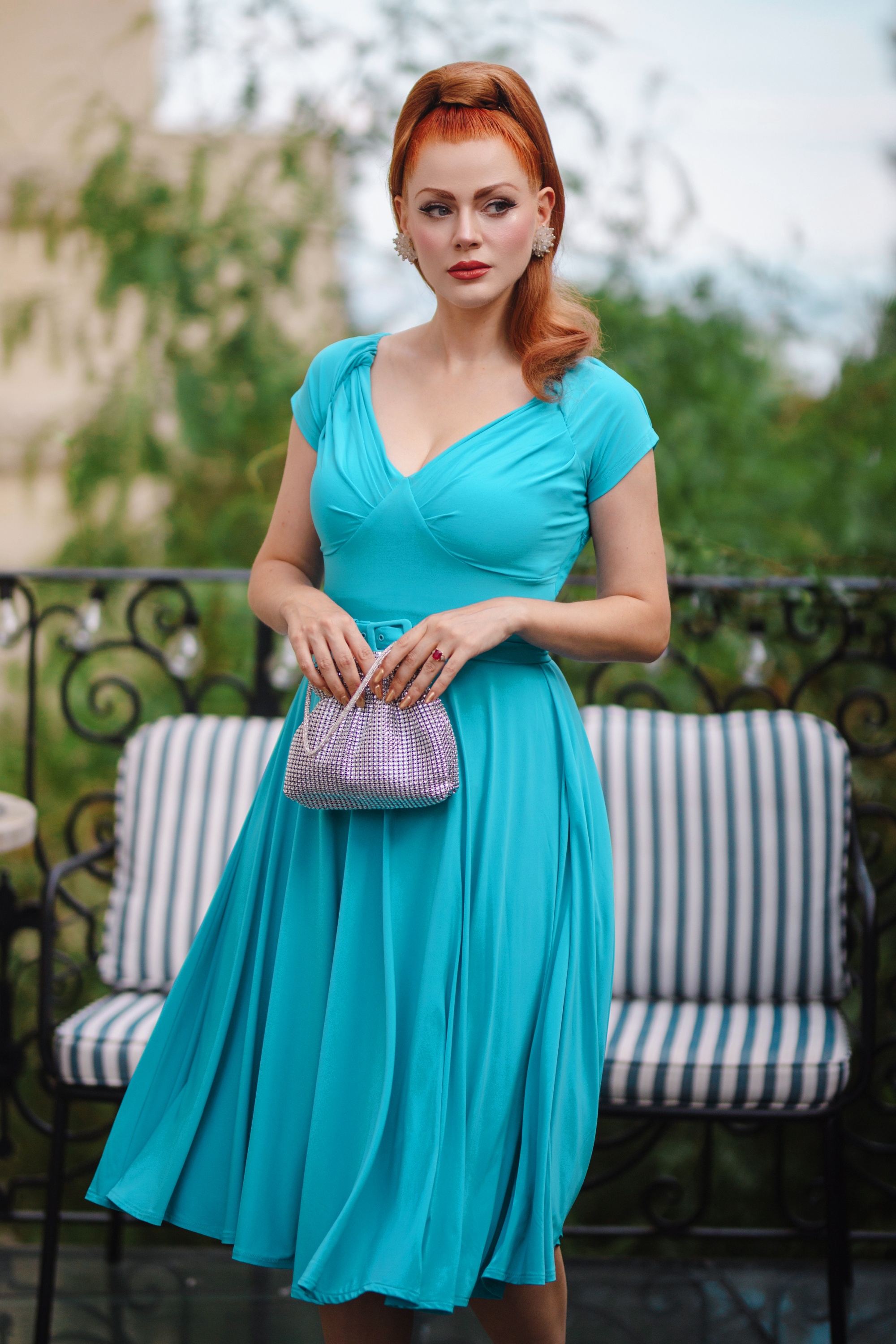 Glamour Bunny - Topvintage exclusive ~ Marilyn swing jurk in hemelsblauw 3