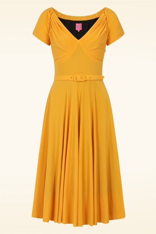 Glamour Bunny - Topvintage exclusive ~ Marilyn swing jurk in bumblebee geel 2