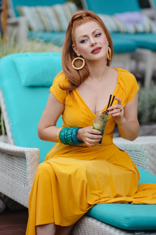 Glamour Bunny - Topvintage exclusive ~ Marilyn swing jurk in bumblebee geel 3