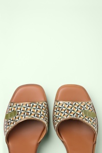 Nemonic - Attica Leather Platform sandaaltjes in olijfgroen 2