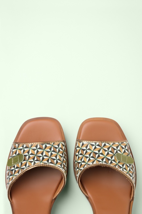 Nemonic - Attica Leather Platform sandaaltjes in olijfgroen 2