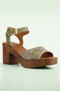 Nemonic - Attica Leather Platform sandaaltjes in olijfgroen 3