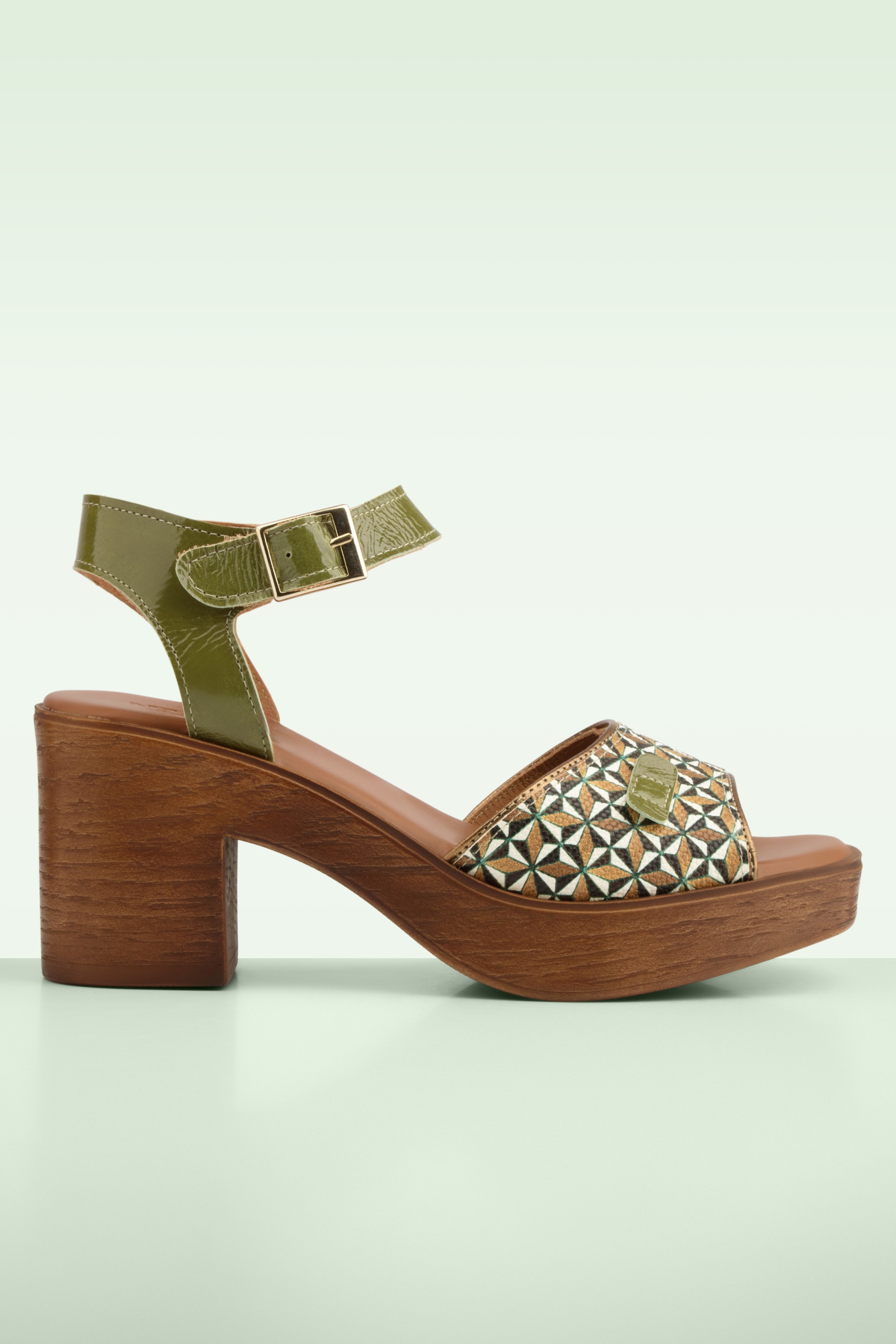 Nemonic - Attica Leather Platform sandaaltjes in olijfgroen