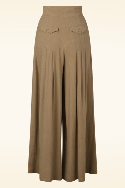 Miss Candyfloss - Topvintage exclusive ~ Harper linnen palazzo broek in woestijn bruin 3