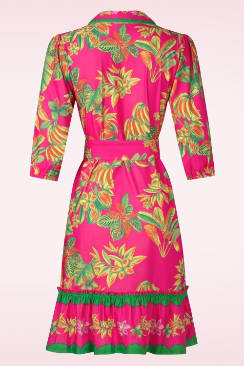 K-Design - Tropicana Paradise a-lijn jurk in neonroze en multi 4