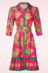 K-Design - Tropicana Paradise a-lijn jurk in neonroze en multi 2