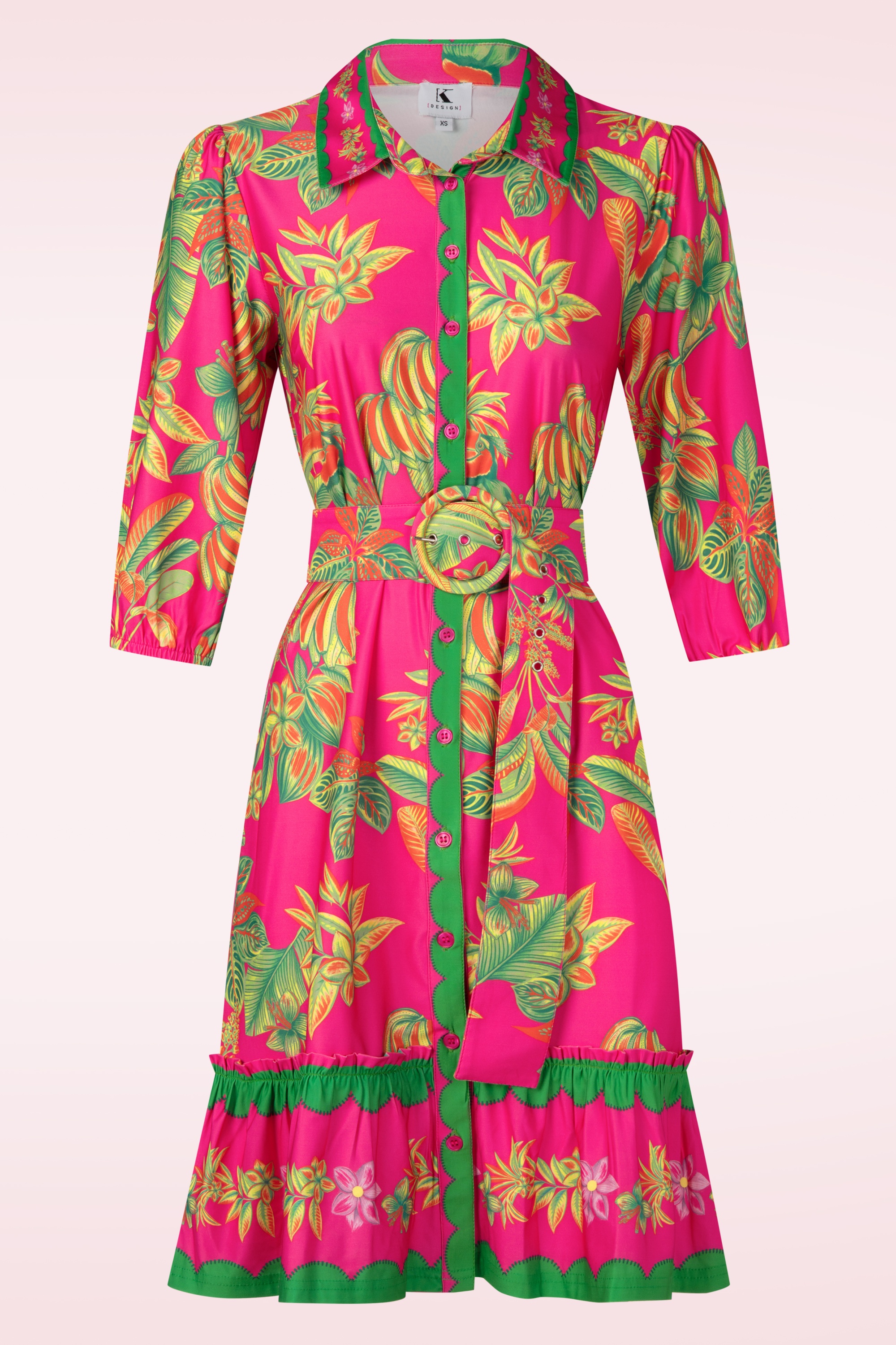 K-Design - Tropicana Paradise a-lijn jurk in neonroze en multi 2