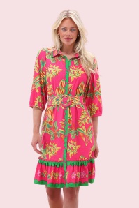 K-Design - Tropicana Paradise a-lijn jurk in neonroze en multi