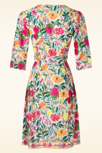 K-Design - Tutti Frutti Garden a-lijn jurk in gebroken wit en multi 4