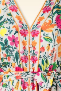 K-Design - Tutti Frutti Garden a-lijn jurk in gebroken wit en multi 3