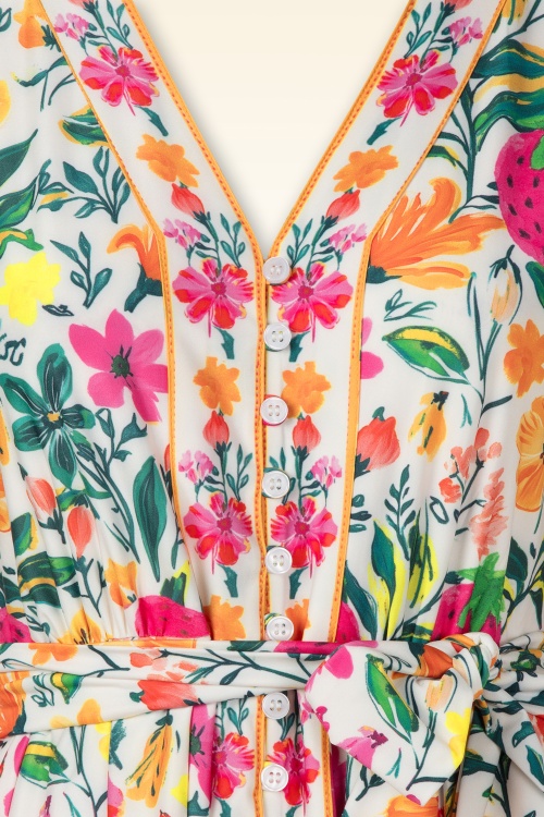 K-Design - Tutti Frutti Garden a-lijn jurk in gebroken wit en multi 3