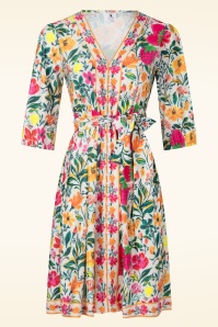 K-Design - Tutti Frutti Garden a-lijn jurk in gebroken wit en multi 2