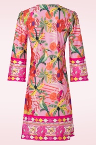 K-Design - Birds of Paradise a-lijn jurk in roze en multi 4