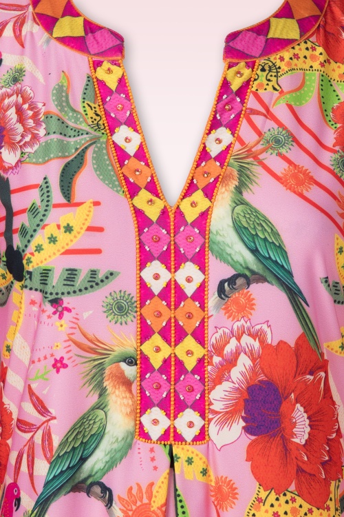 K-Design - Birds of Paradise a-lijn jurk in roze en multi 3