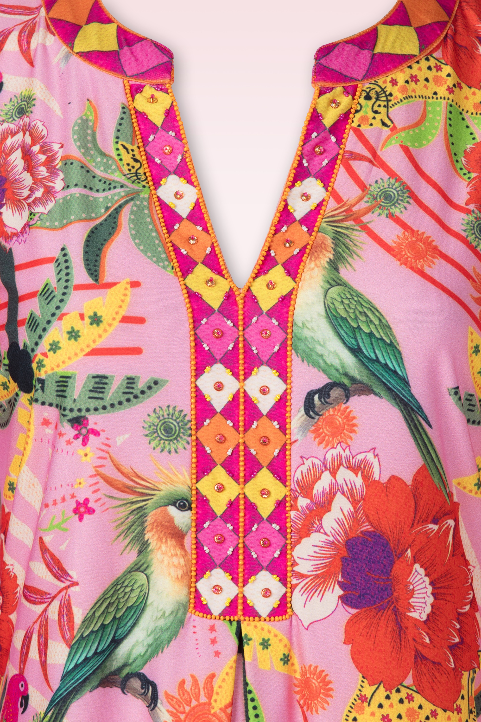 K-Design - Birds of Paradise a-lijn jurk in roze en multi 3