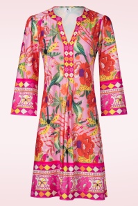 K-Design - Birds of Paradise a-lijn jurk in roze en multi 2