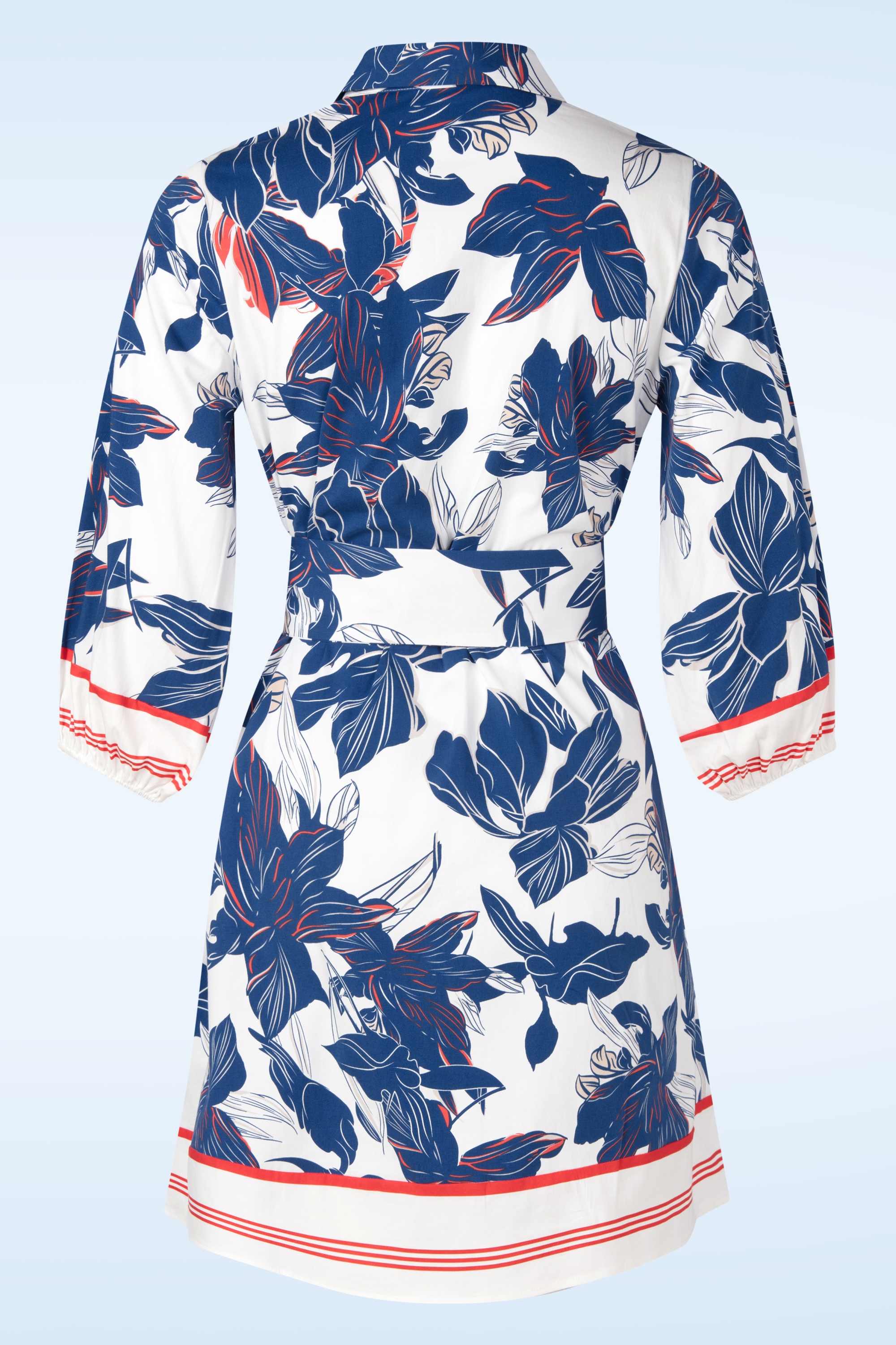 You’re My Lobster by K-design - Heritage Bloom katoenen a-lijn jurk in wit en blauw 4