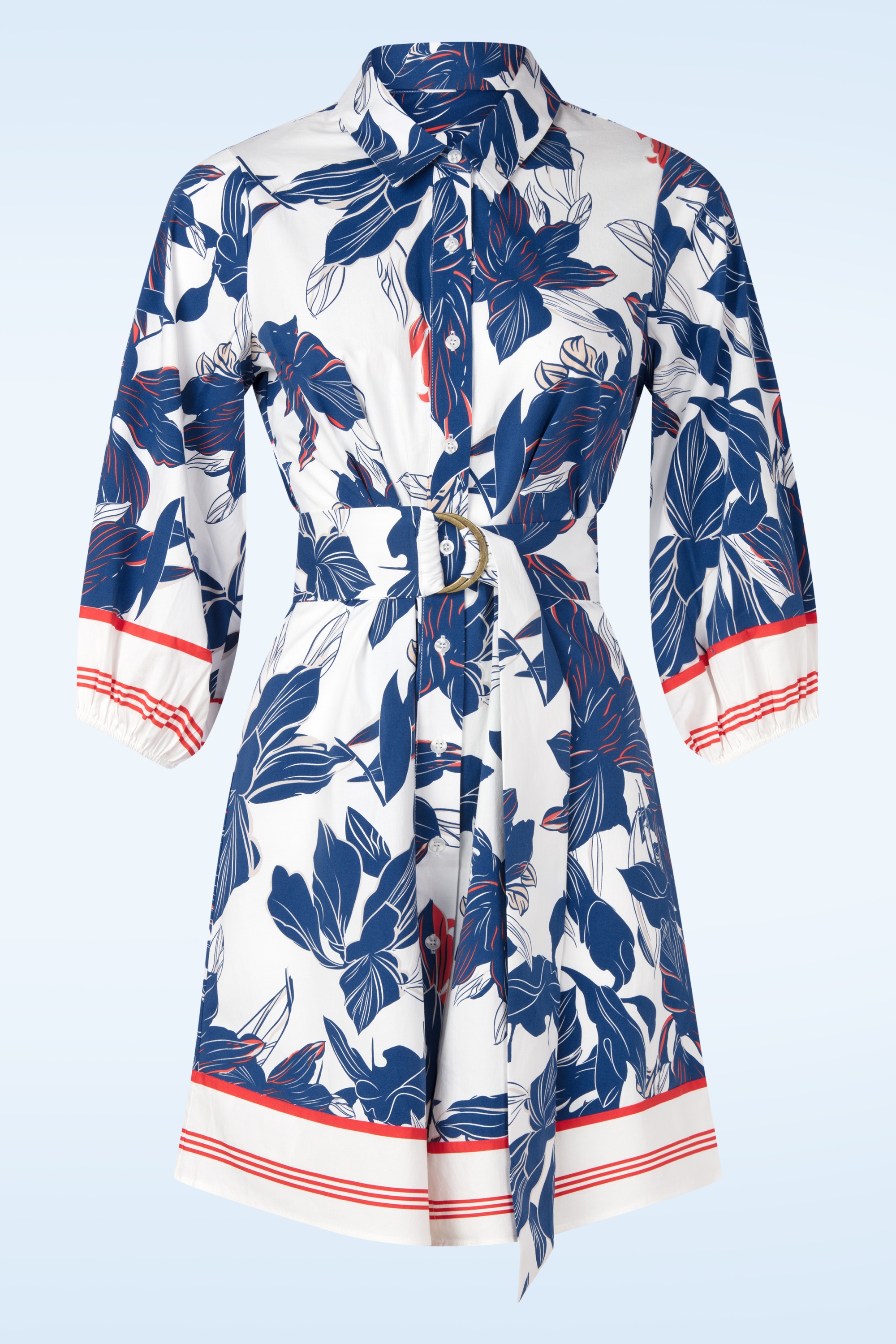 You’re My Lobster by K-design - Heritage Bloom katoenen a-lijn jurk in wit en blauw 2