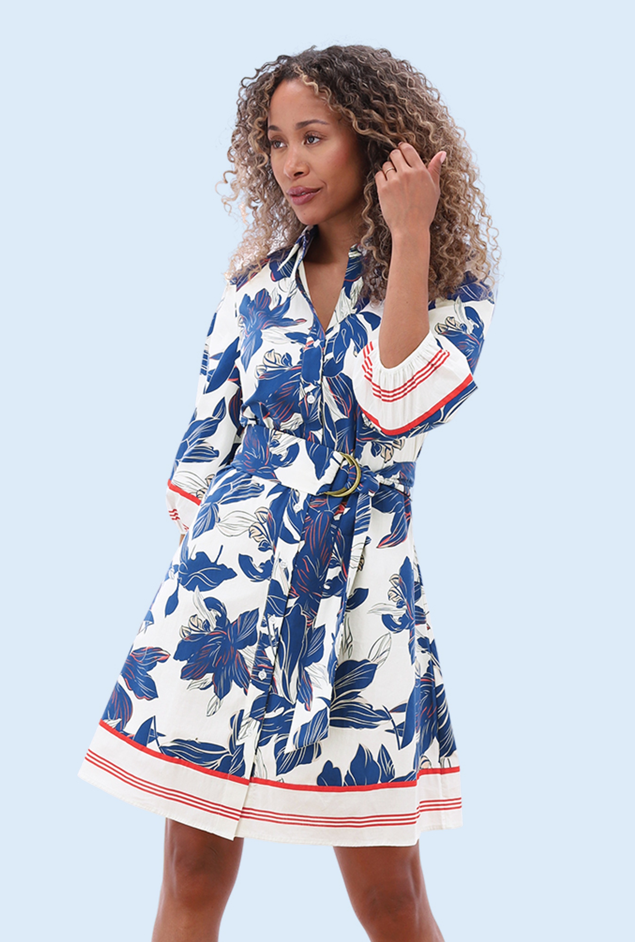 You’re My Lobster by K-design - Heritage Bloom katoenen a-lijn jurk in wit en blauw