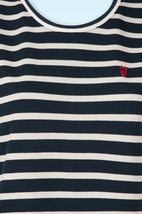 You’re My Lobster by K-design - Marina Stripe katoenen maxi jurk in marineblauw en wit 3