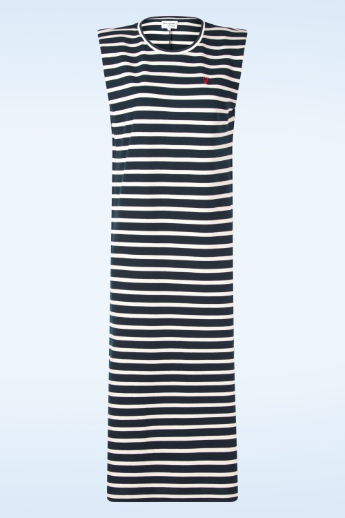 You’re My Lobster by K-design - Marina Stripe katoenen maxi jurk in marineblauw en wit 2