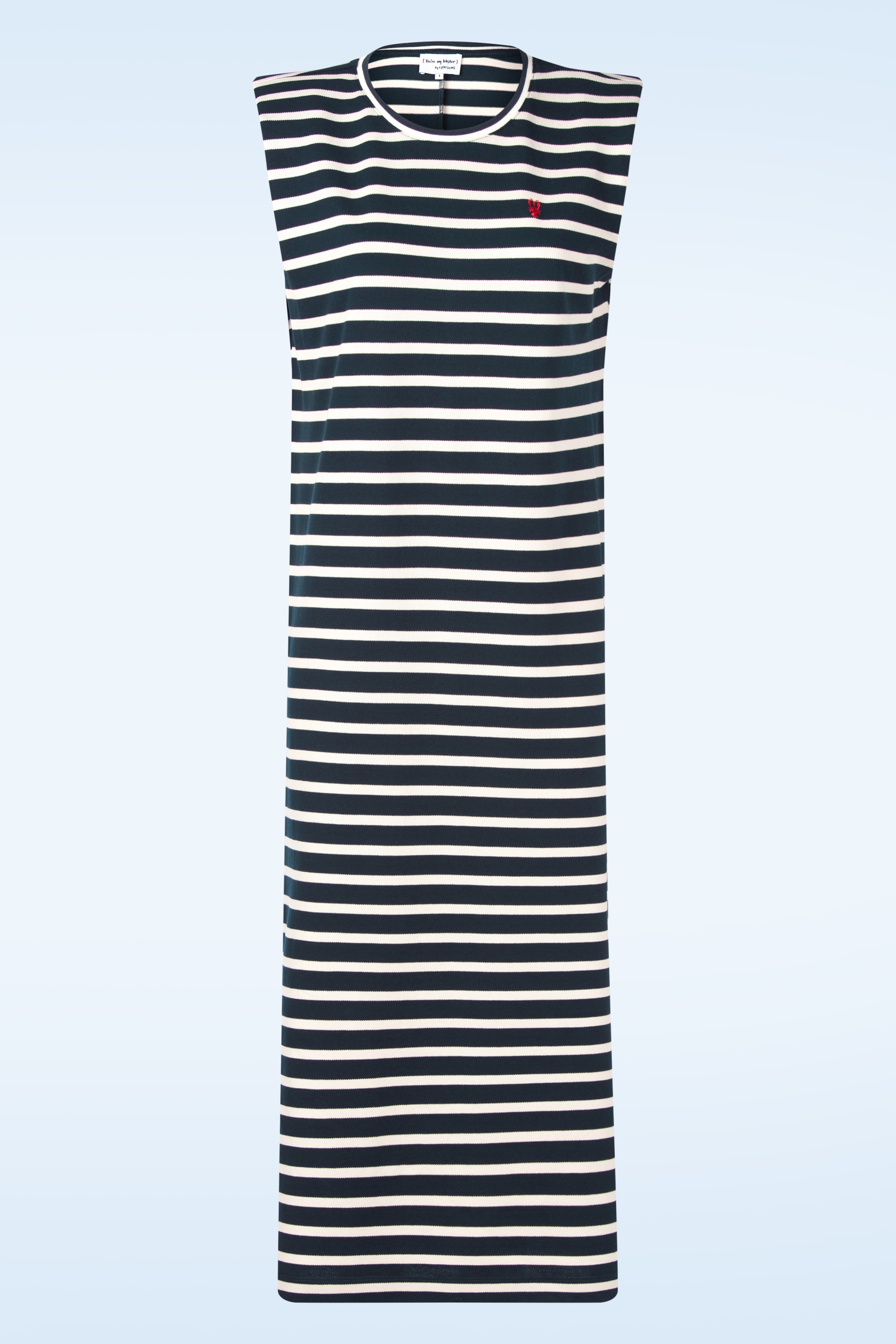 You’re My Lobster by K-design - Marina Stripe katoenen maxi jurk in marineblauw en wit 2