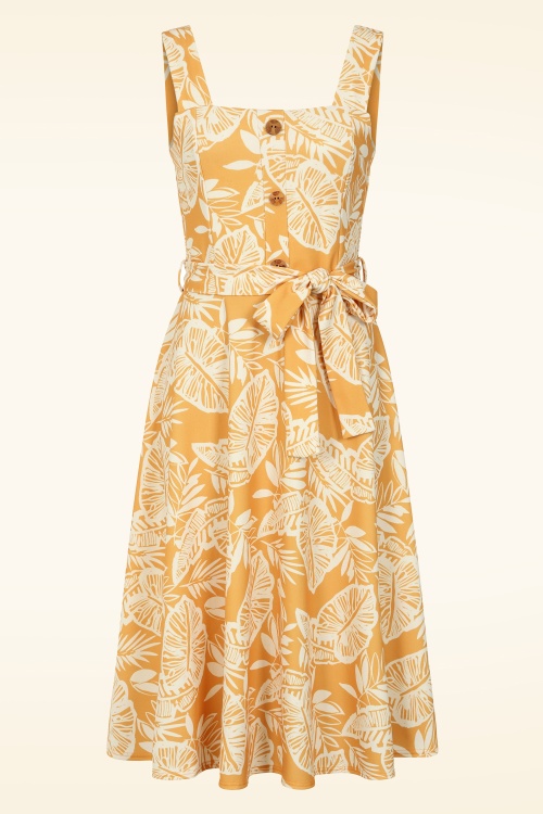 Vintage Chic for Topvintage - Topvintage exclusive ~ Kiana Tropical swing jurk in mosterdgeel