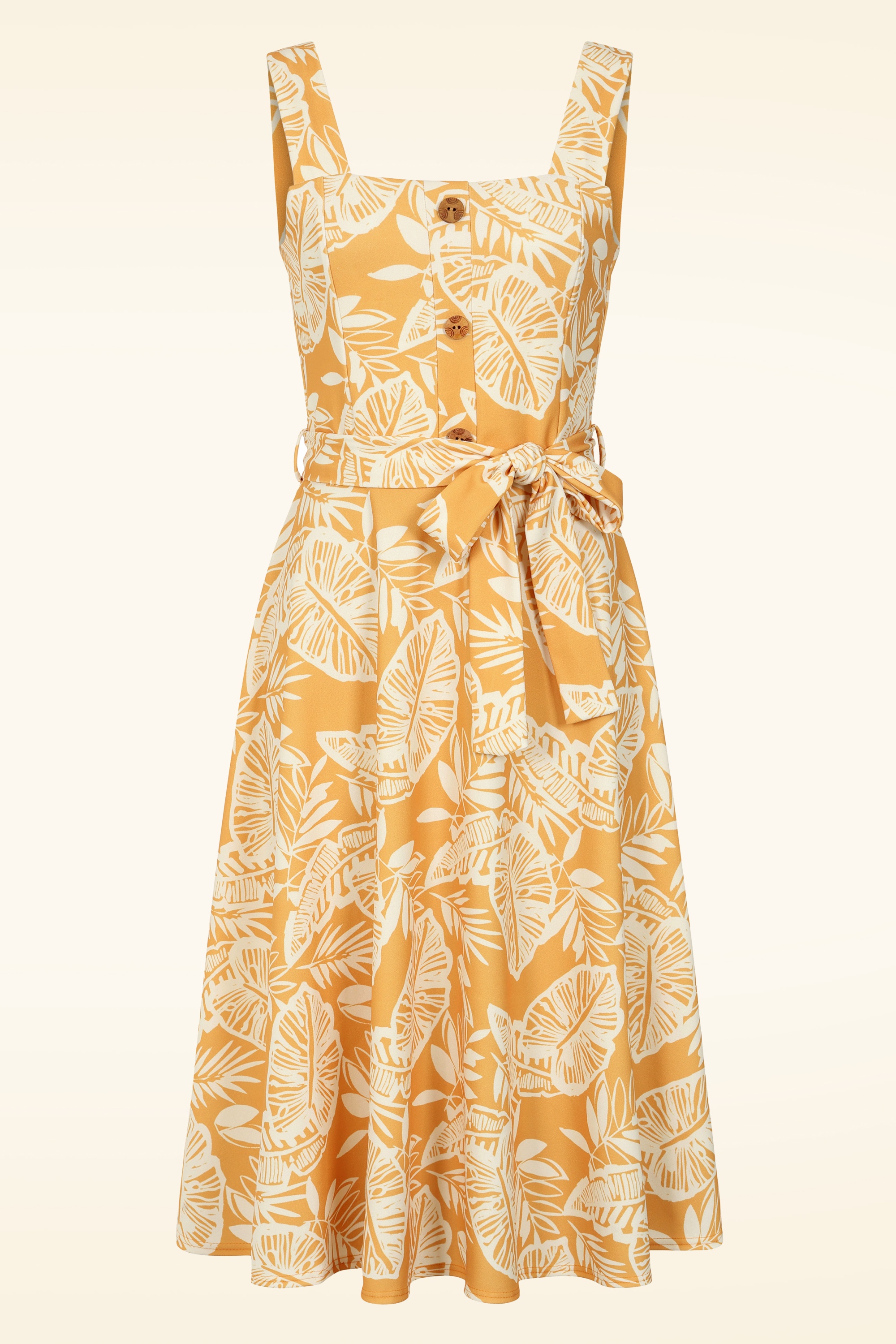 Vintage Chic for Topvintage - Topvintage exclusive ~ Kiana Tropical swing jurk in mosterdgeel