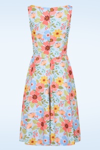 Vintage Chic for Topvintage - Topvintage Exclusive ~ Cindi Pink Floral swing jurk in luchtblauw 3