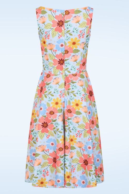 Vintage Chic for Topvintage - Topvintage Exclusive ~ Cindi Pink Floral swing jurk in luchtblauw 3