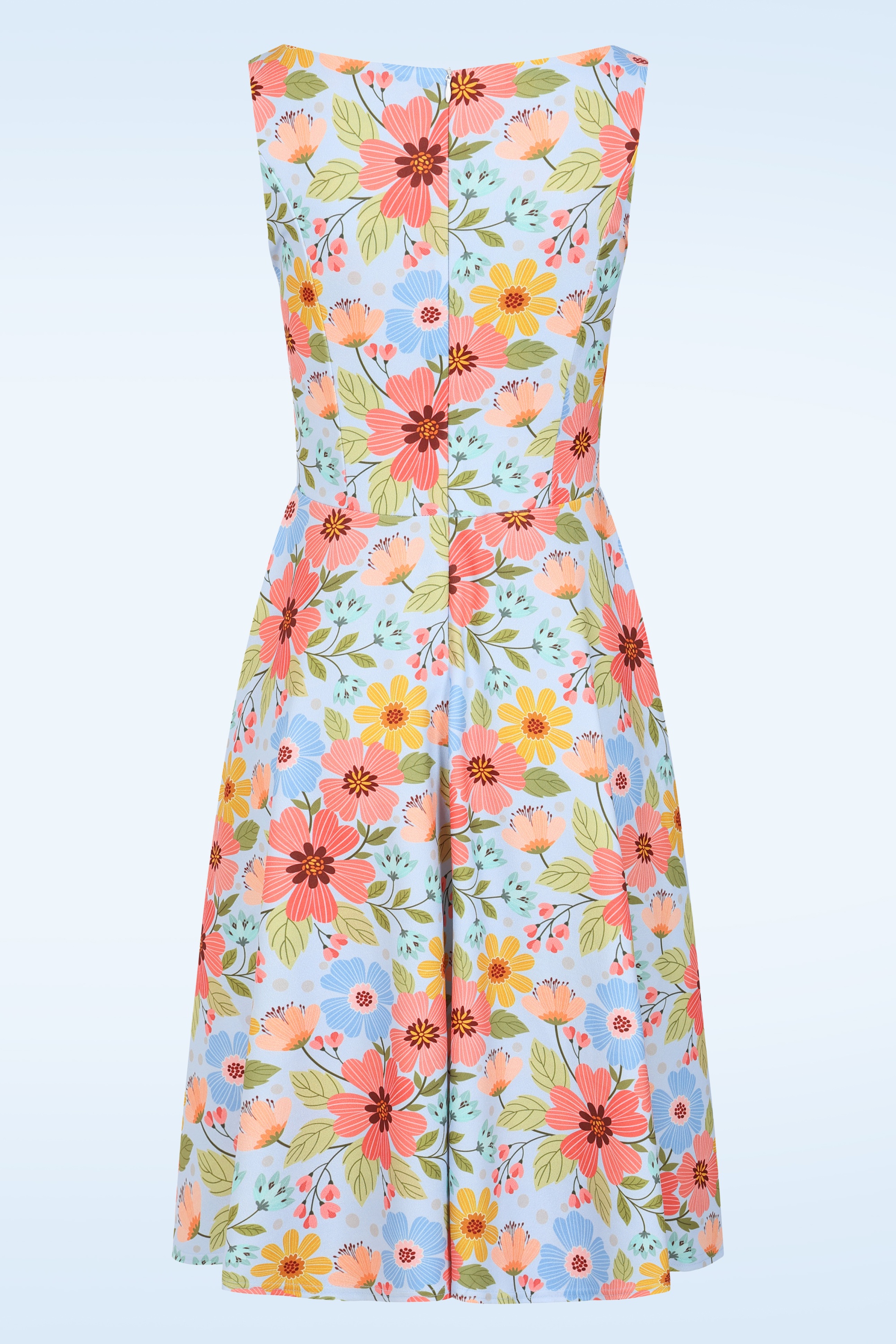 Vintage Chic for Topvintage - Topvintage Exclusive ~ Cindi Pink Floral swing jurk in luchtblauw 3